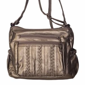 Elda Bronze PU Soft Leather 5 Zipper Bag